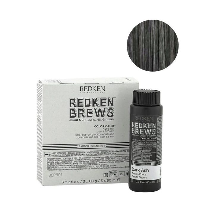 Redken Brews Man Color camo Dark ash 3x60ml - colorazione uomo capelli grigi